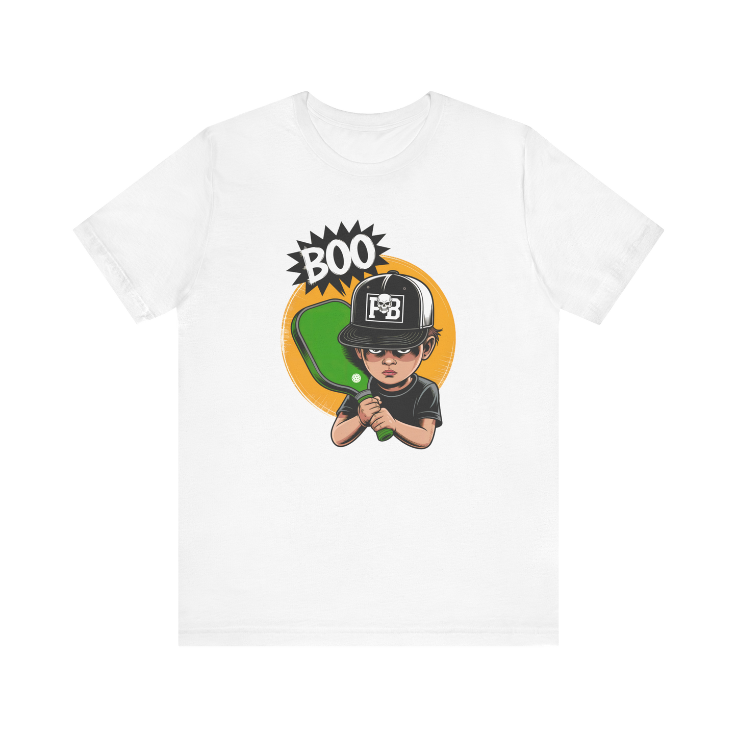 Boo Boy Skull with Pickleball Paddle