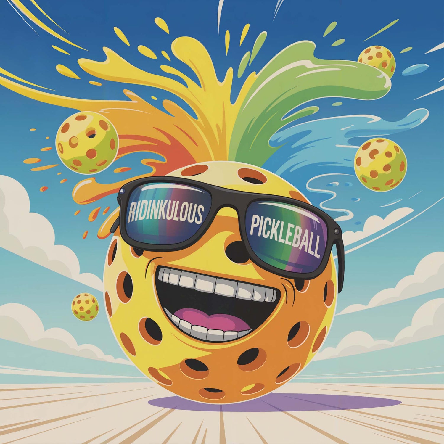 Ridinkulous Exhibition featuring absurdist pickleball designs with chaotic elements